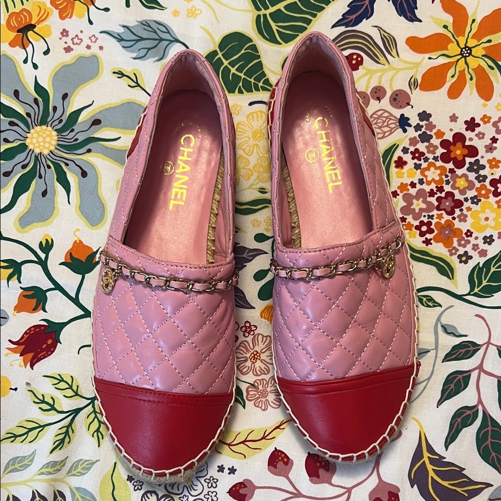 Quilted Pink and Red Espadrilles